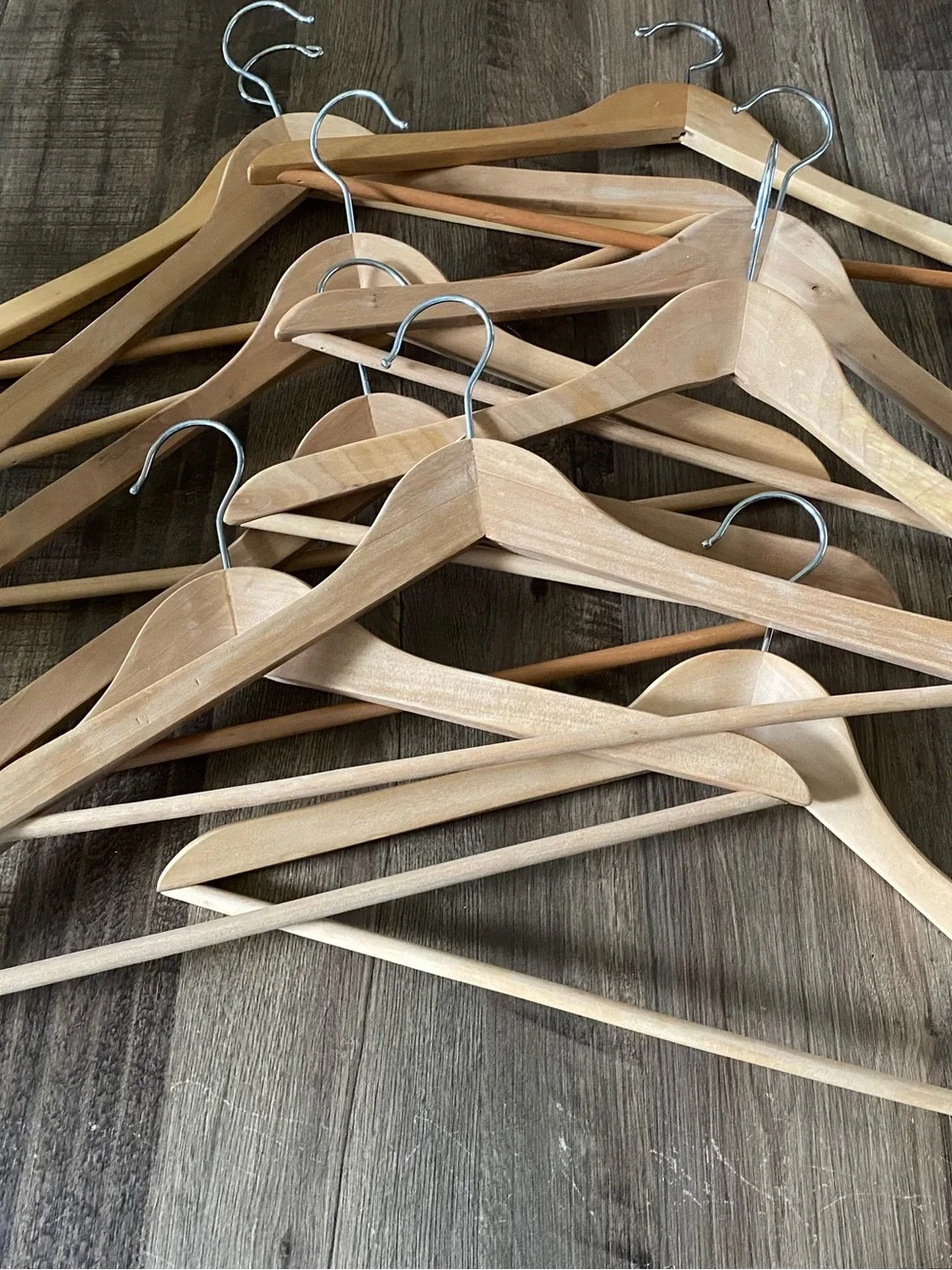 Natural Wood Suit Hangers with Metal Hooks - Pack of 10